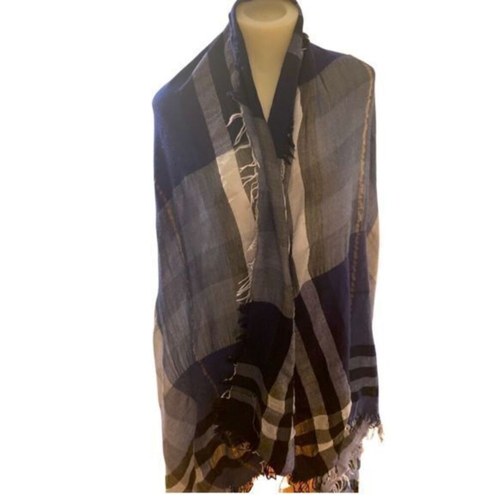 Nordstrom Linen Wrap /scarf -34 x70 blue gray black ,